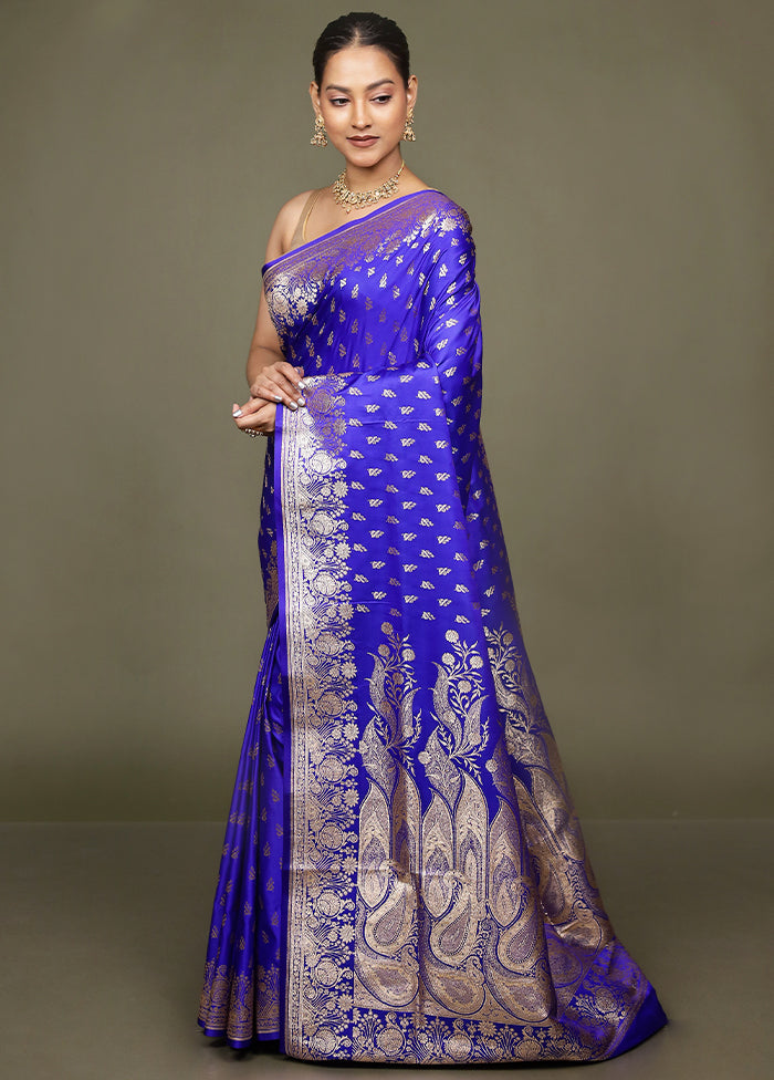 Blue Banarasi Silk Saree With Blouse Piece