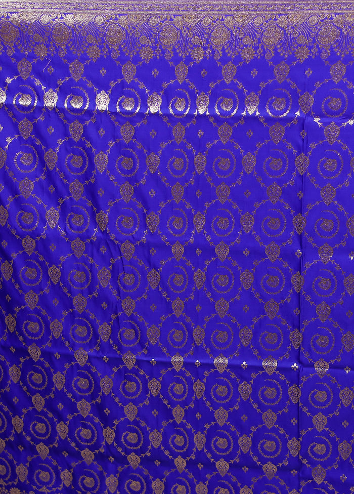 Blue Banarasi Silk Saree With Blouse Piece