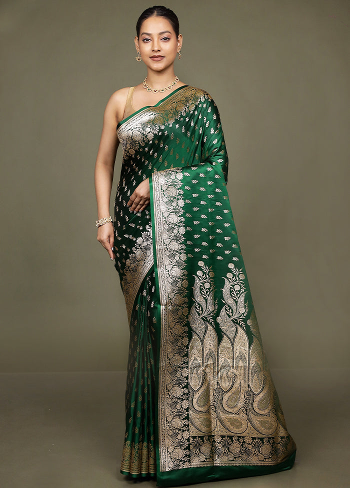 Green Banarasi Silk Saree With Blouse Piece