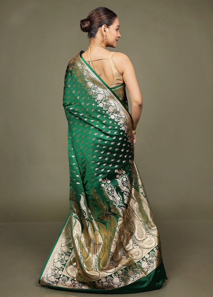Green Banarasi Silk Saree With Blouse Piece