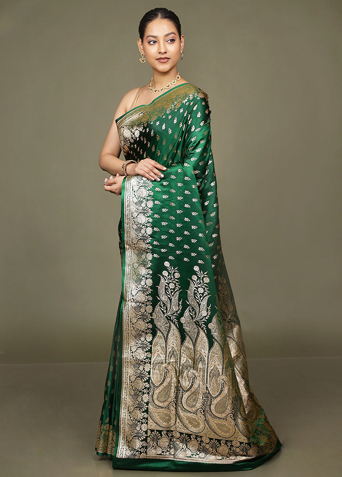 Green Banarasi Silk Saree With Blouse Piece