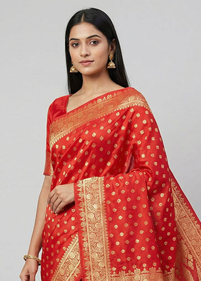 Red Banarasi Silk Saree With Blouse Piece