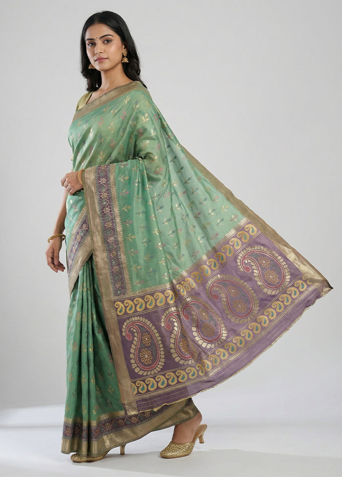 Green Dupion Silk Saree With Blouse Piece