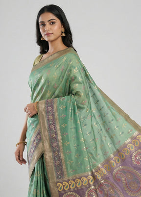 Green Dupion Silk Saree With Blouse Piece