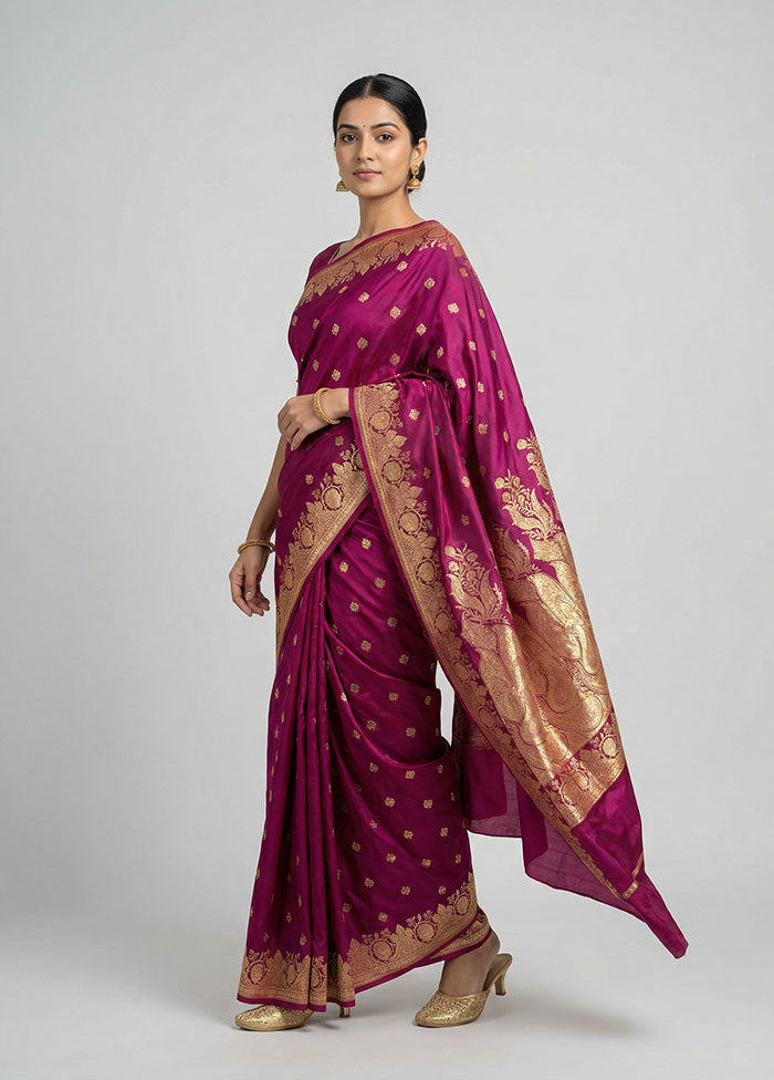 Purple Banarasi Silk Saree With Blouse Piece