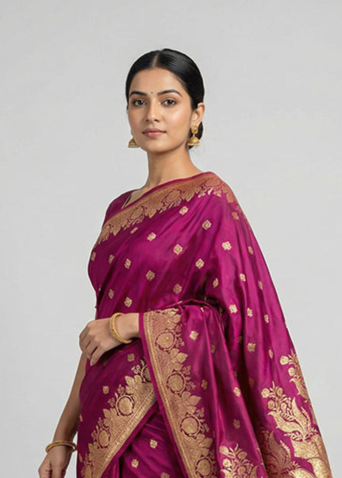 Purple Banarasi Silk Saree With Blouse Piece