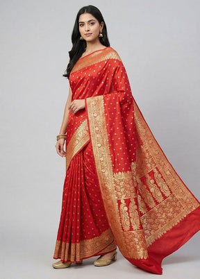 Red Banarasi Silk Saree With Blouse Piece
