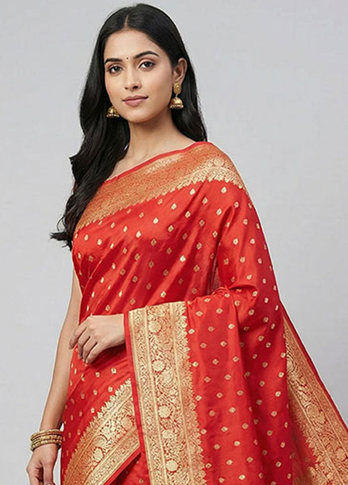 Red Banarasi Silk Saree With Blouse Piece