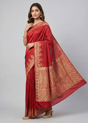 Maroon Banarasi Silk Saree With Blouse Piece