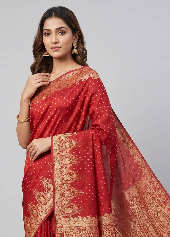 Maroon Banarasi Silk Saree With Blouse Piece