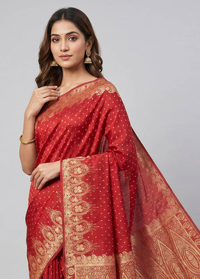 Maroon Banarasi Silk Saree With Blouse Piece