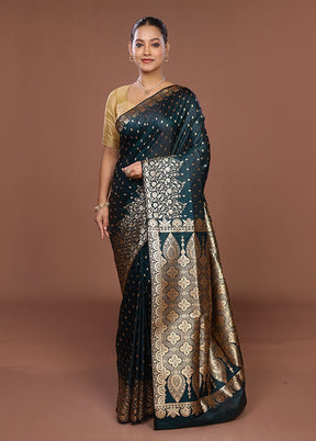 Green Banarasi Silk Saree With Blouse Piece