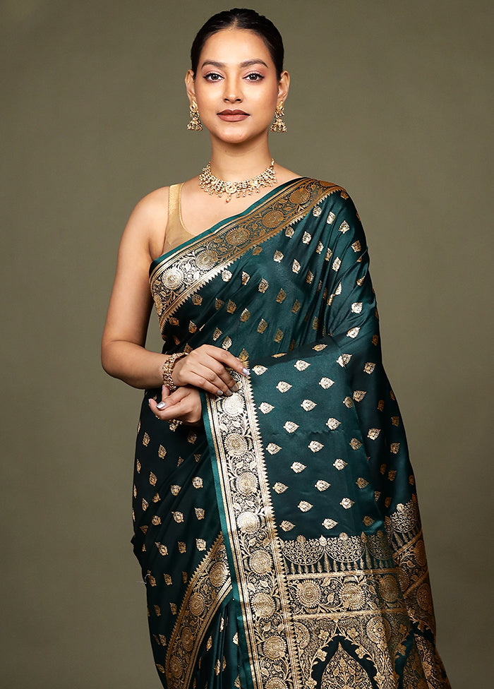 Green Banarasi Silk Saree With Blouse Piece