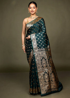 Green Banarasi Silk Saree With Blouse Piece
