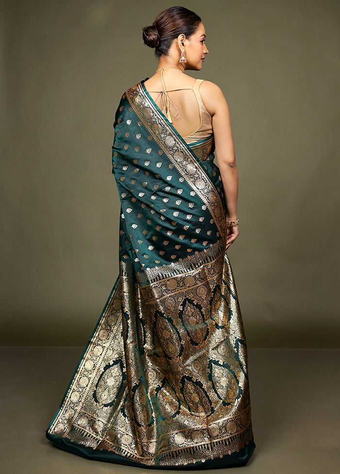 Green Banarasi Silk Saree With Blouse Piece