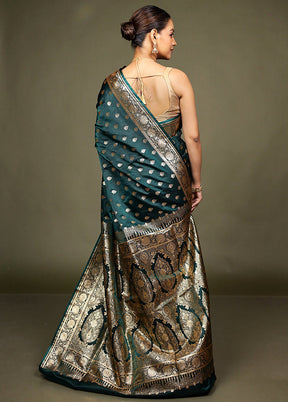 Green Banarasi Silk Saree With Blouse Piece