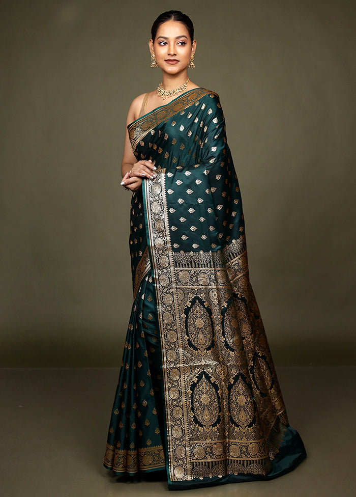 Green Banarasi Silk Saree With Blouse Piece