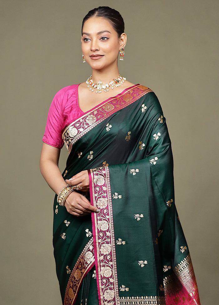 Green Banarasi Silk Saree With Blouse Piece