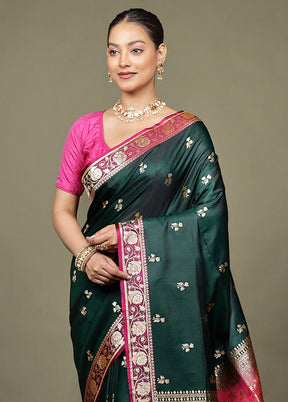 Green Banarasi Silk Saree With Blouse Piece
