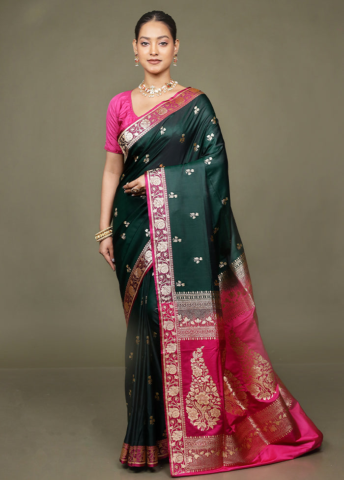 Green Banarasi Silk Saree With Blouse Piece
