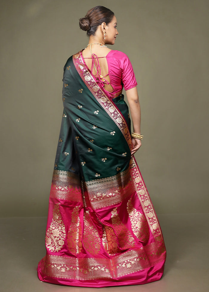 Green Banarasi Silk Saree With Blouse Piece