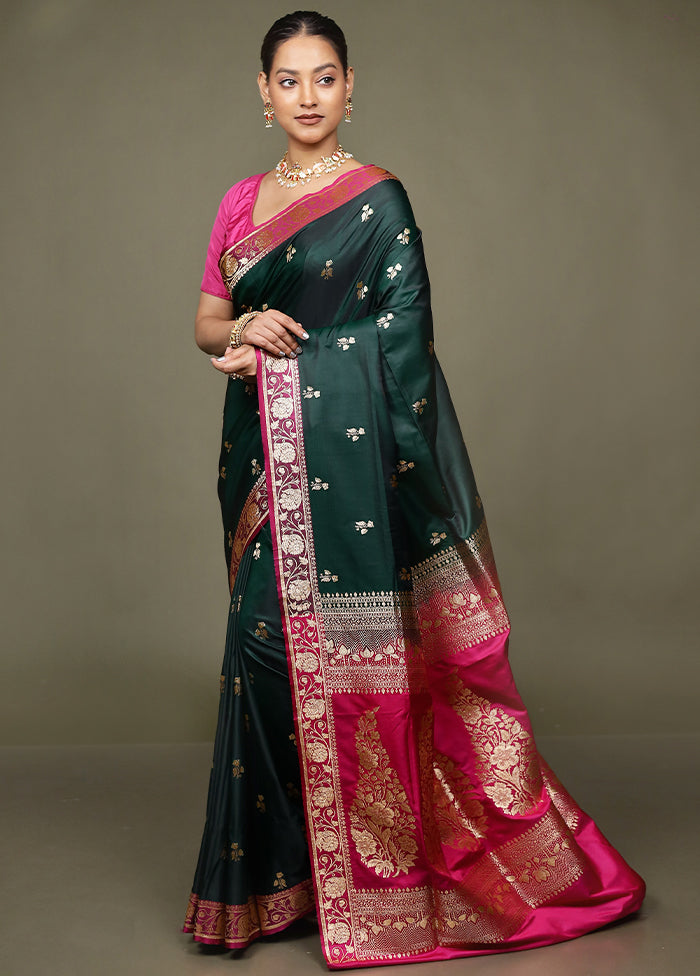 Green Banarasi Silk Saree With Blouse Piece