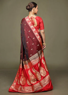 Maroon Banarasi Silk Saree With Blouse Piece