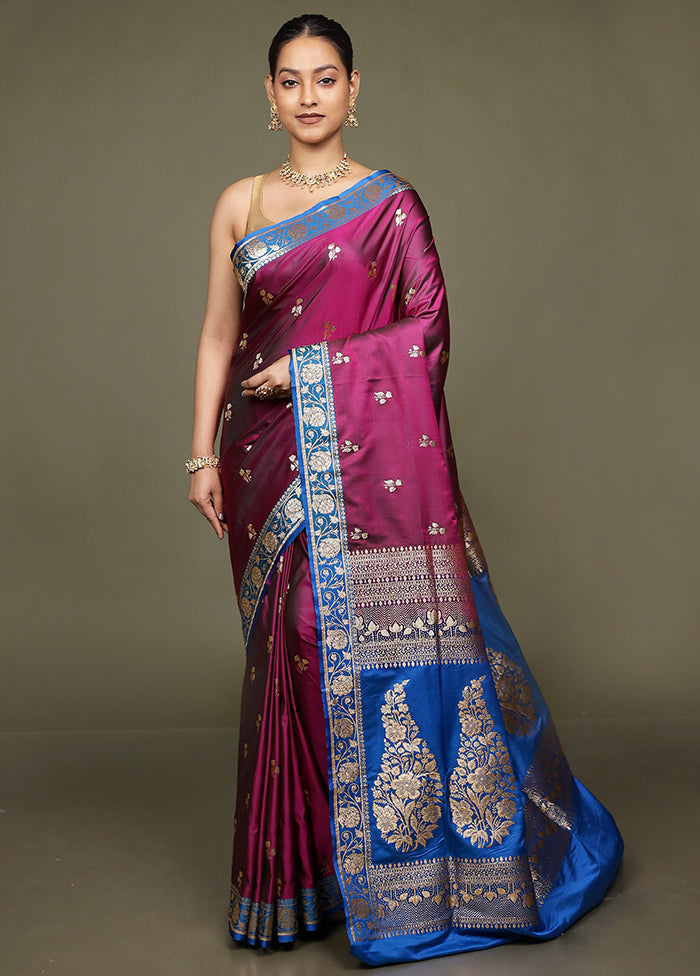 Purple Banarasi Silk Saree With Blouse Piece