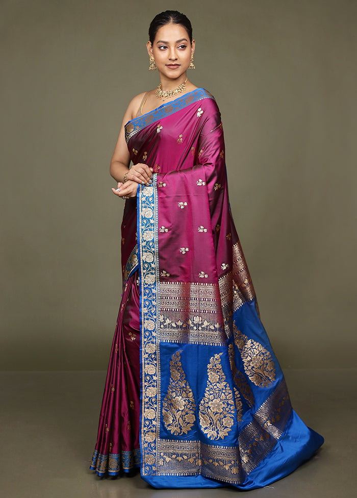 Purple Banarasi Silk Saree With Blouse Piece