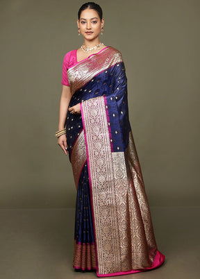 Blue Tanchoi Silk Saree With Blouse Piece