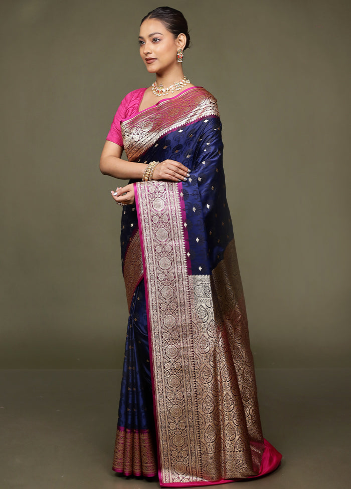 Blue Tanchoi Silk Saree With Blouse Piece