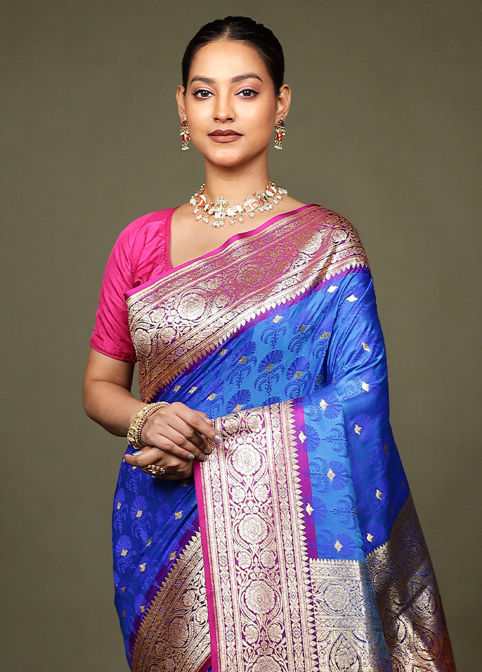 Blue Tanchoi Silk Saree With Blouse Piece