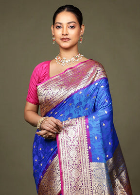 Blue Tanchoi Silk Saree With Blouse Piece