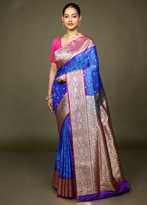 Blue Tanchoi Silk Saree With Blouse Piece