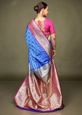 Blue Tanchoi Silk Saree With Blouse Piece