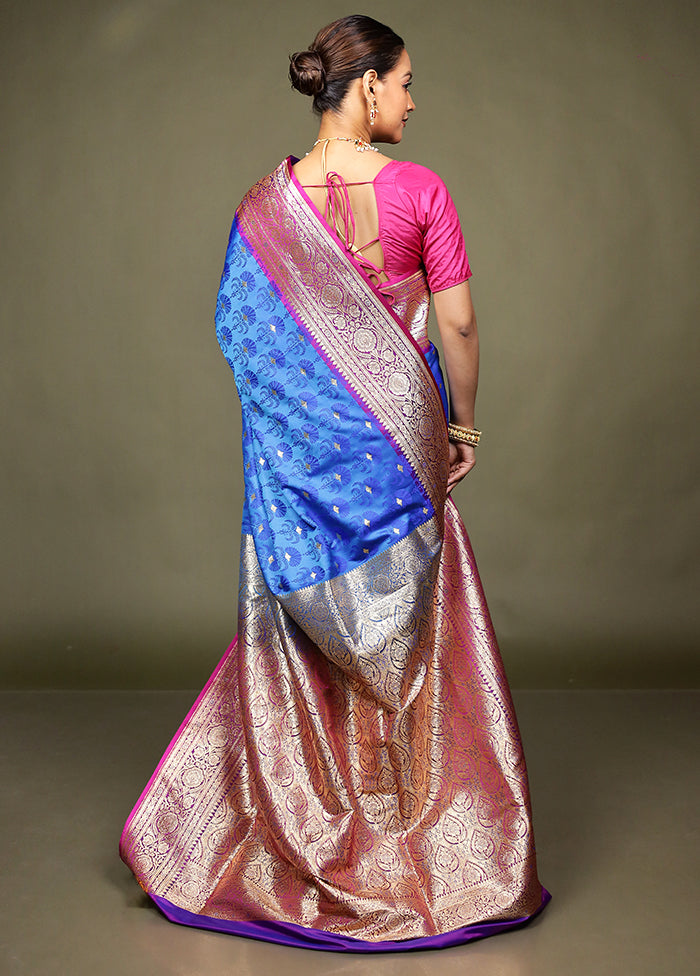 Blue Tanchoi Silk Saree With Blouse Piece