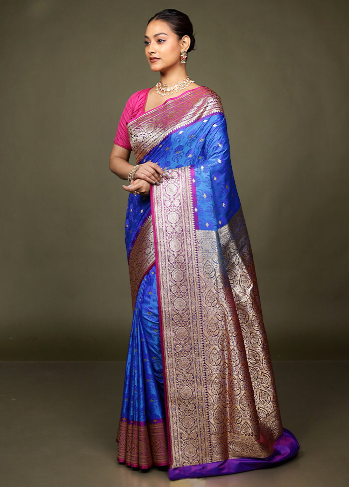 Blue Tanchoi Silk Saree With Blouse Piece