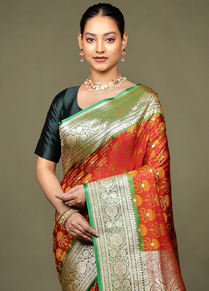 Orange Tanchoi Silk Saree With Blouse Piece