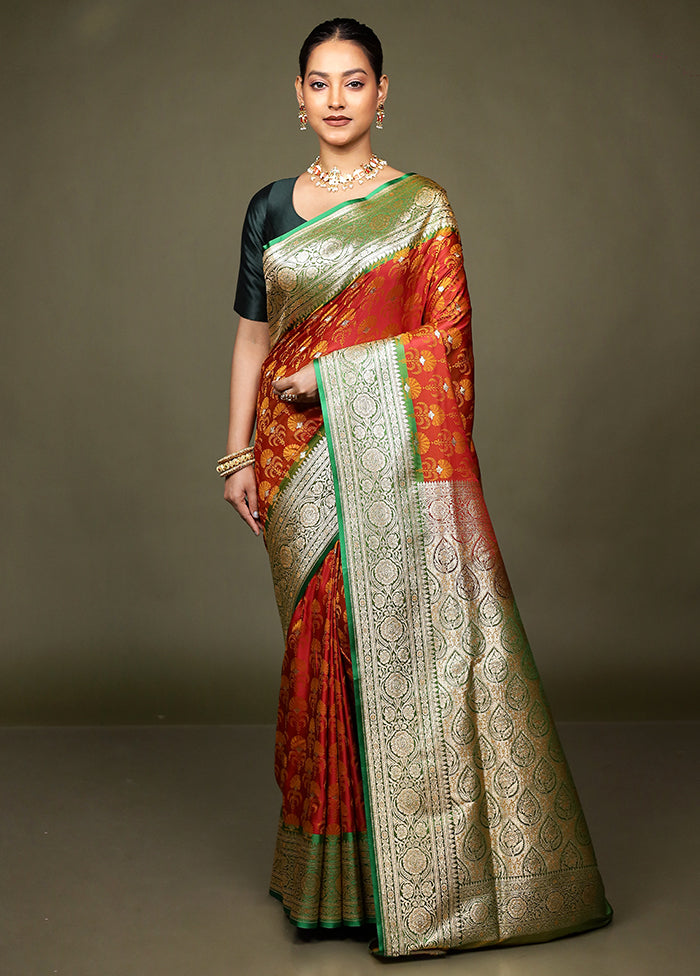 Orange Tanchoi Silk Saree With Blouse Piece