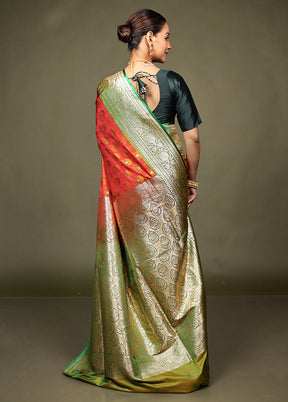 Orange Tanchoi Silk Saree With Blouse Piece