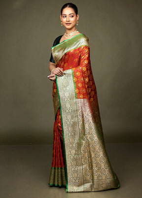 Orange Tanchoi Silk Saree With Blouse Piece