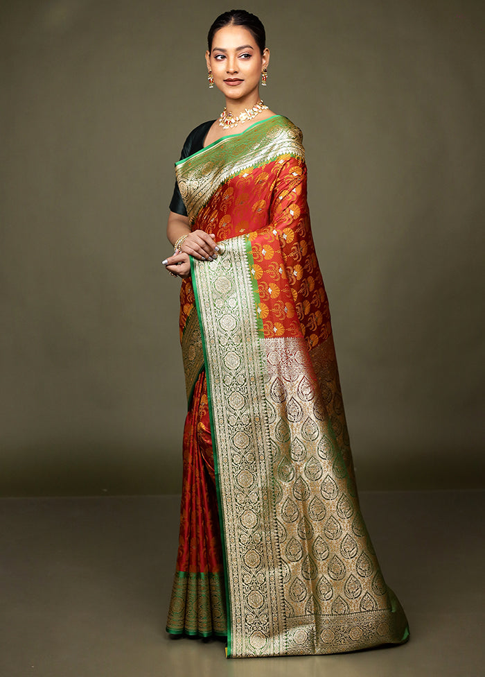 Orange Tanchoi Silk Saree With Blouse Piece