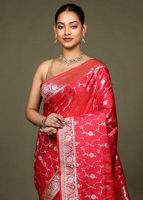 Red Banarasi Silk Saree With Blouse Piece