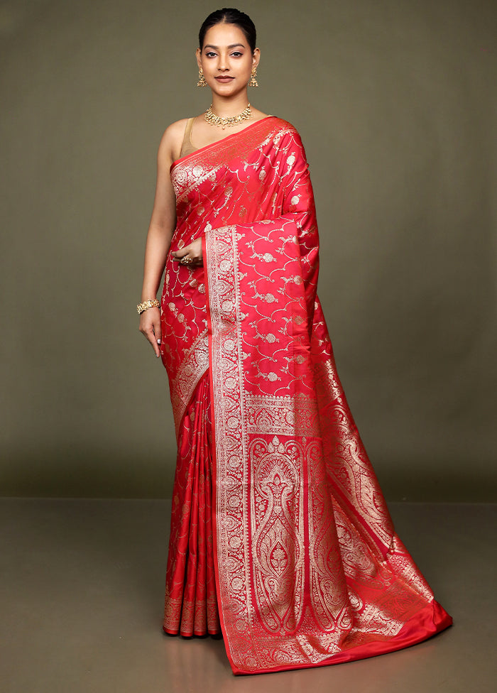 Red Banarasi Silk Saree With Blouse Piece