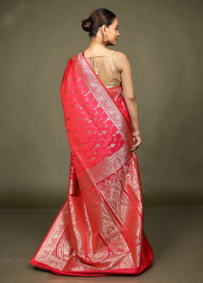 Red Banarasi Silk Saree With Blouse Piece