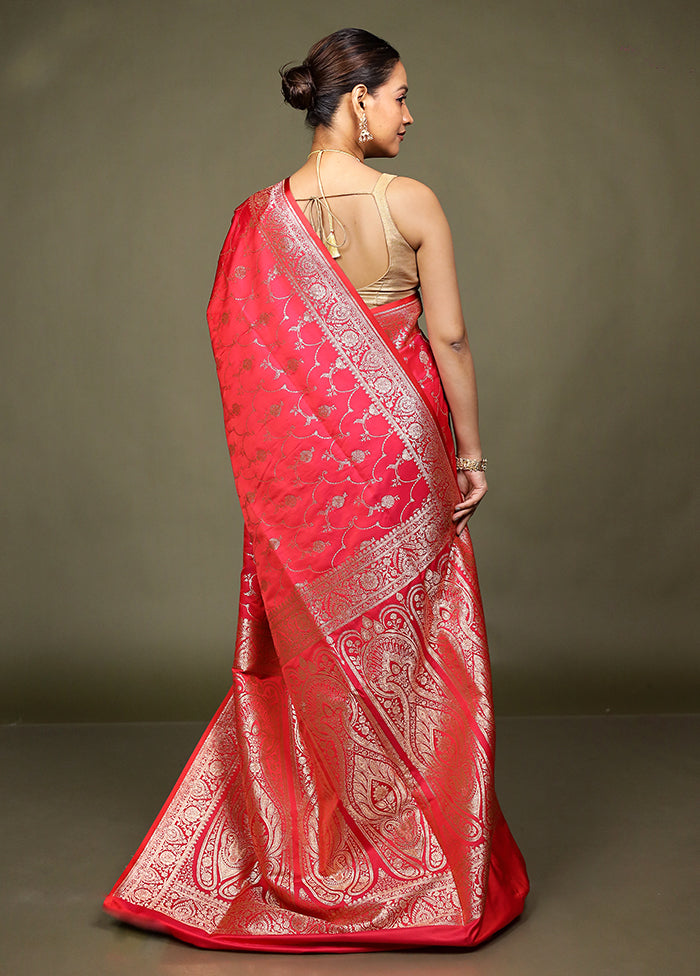 Red Banarasi Silk Saree With Blouse Piece