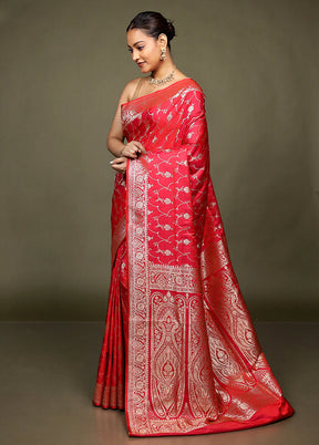 Red Banarasi Silk Saree With Blouse Piece