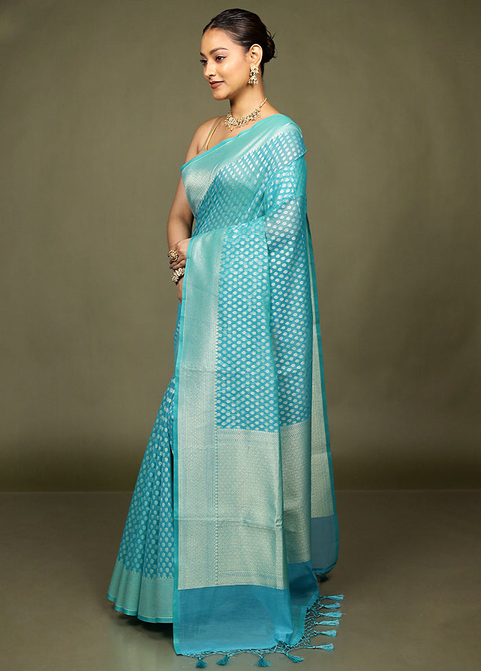 Green Kora Silk Saree With Blouse Piece