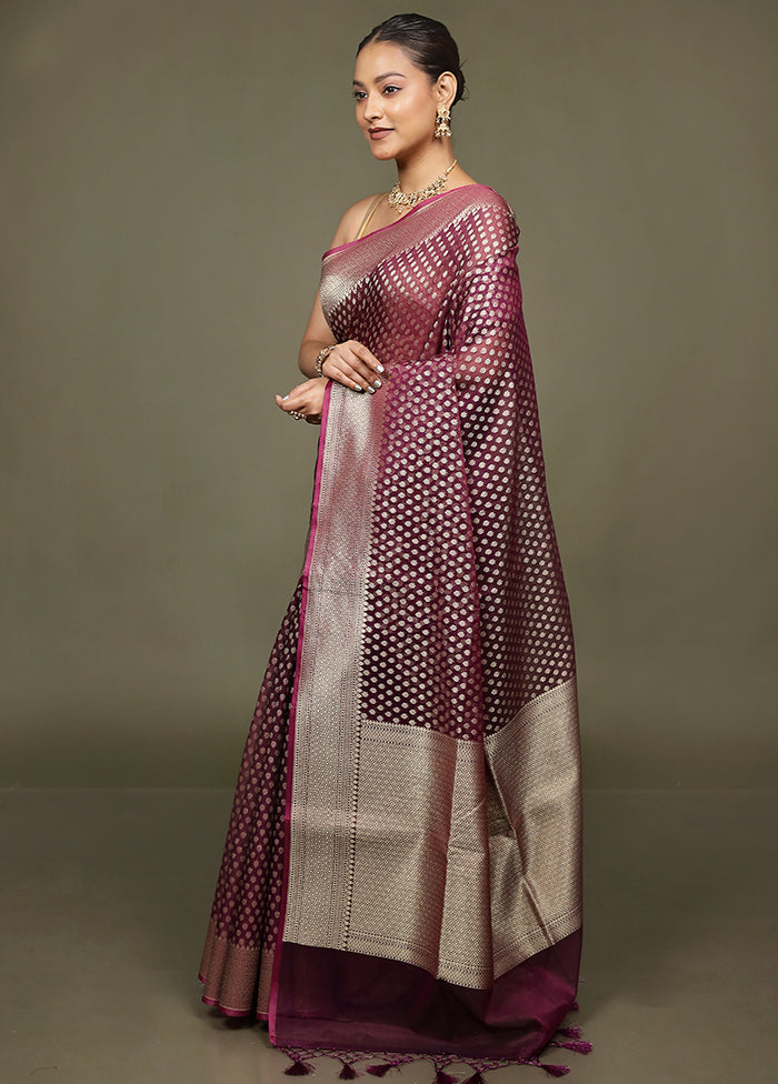 Purple Kora Silk Saree With Blouse Piece