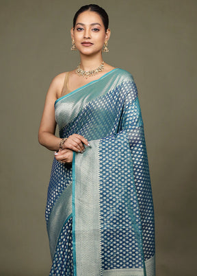 Blue Kora Silk Saree With Blouse Piece
